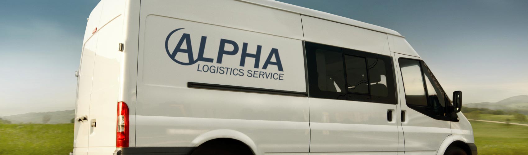 A van with the Alpha Logistics Service logo.