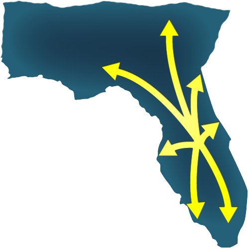 Illustration of the map of Florida with arrows pointing from our Orlando hum to the locations we service.